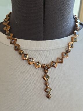 Bronze-Tone And Sterling Geometric Drop Necklace And Earring Set